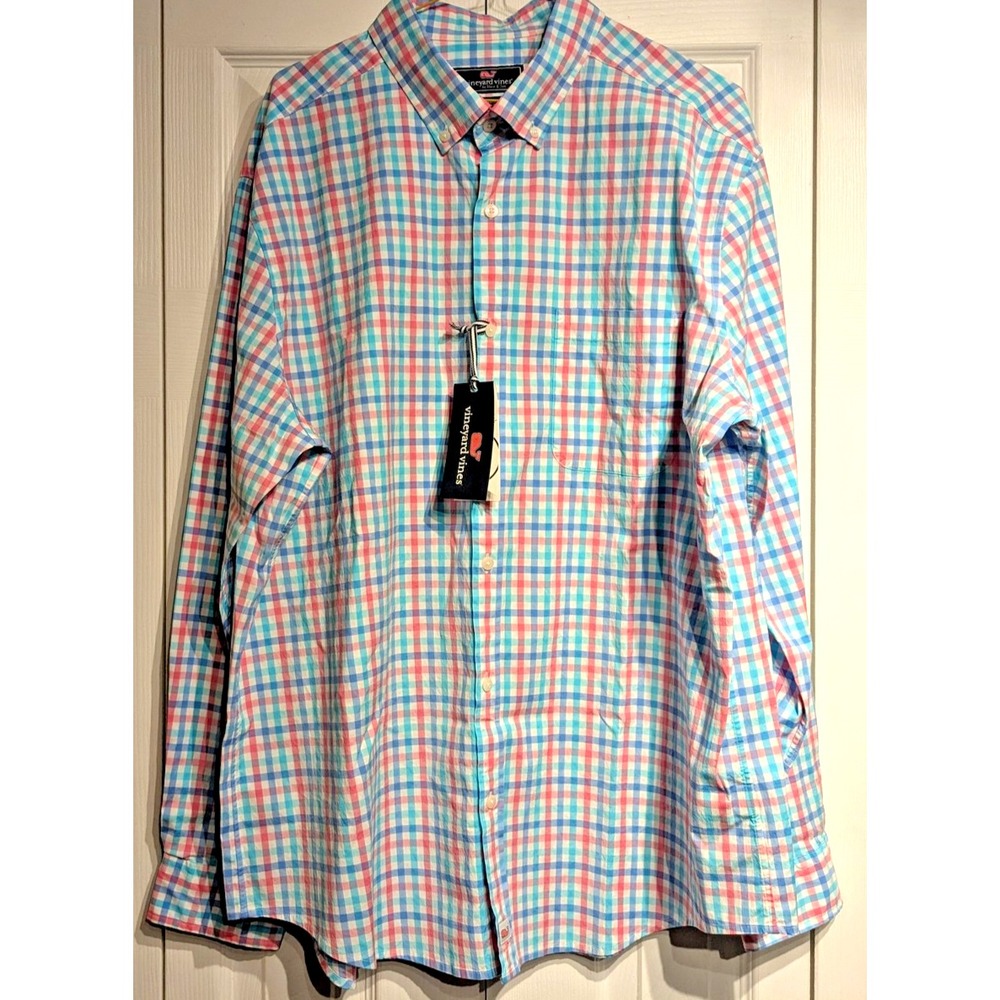 Vineyard Vines Shirt Men XL BL/Pink Bahama Breeze Cattail Check Murray Plaid NWT